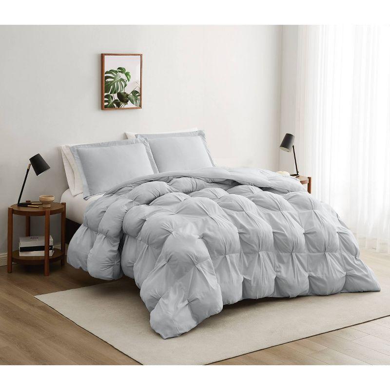 Truly Soft 2pc Twin/Twin Extra Long Cloud Puffer Comforter Set Gray: Microfiber, Machine Washable, Includes Sham