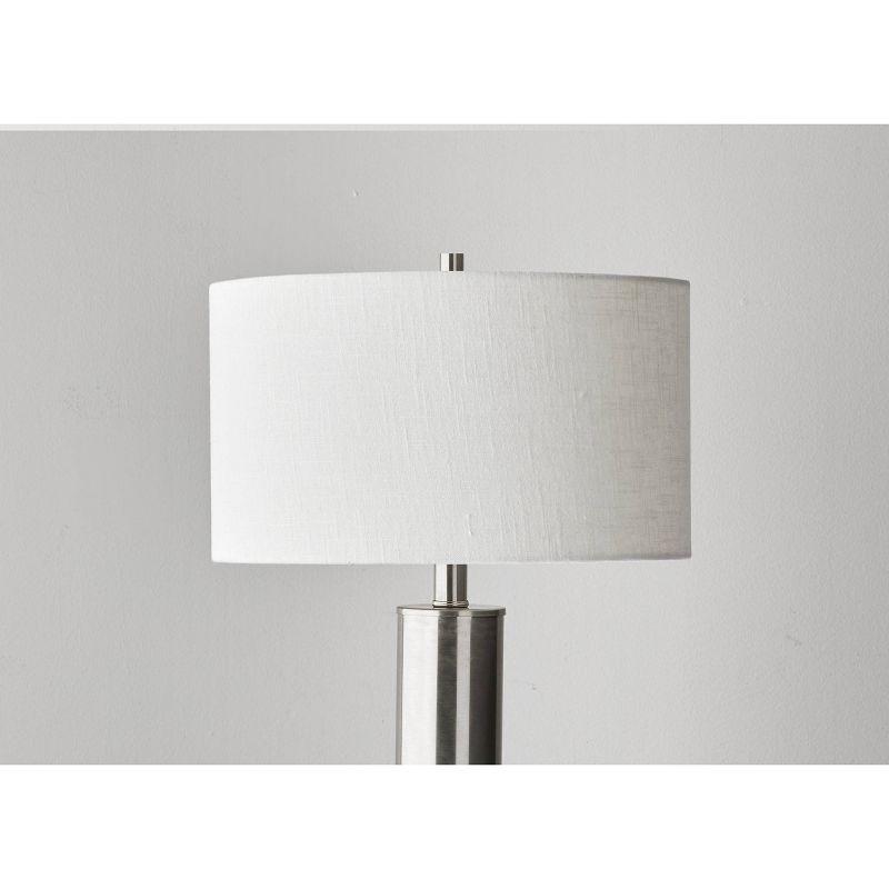 Brushed Steel Table Lamp with White Fabric Shade