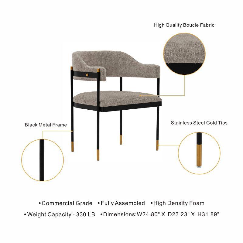 Lia Modern Boucle Upholstered Dining Armchair Stone Gray - Manhattan Comfort: Brushed Gold Accents, No Assembly Required