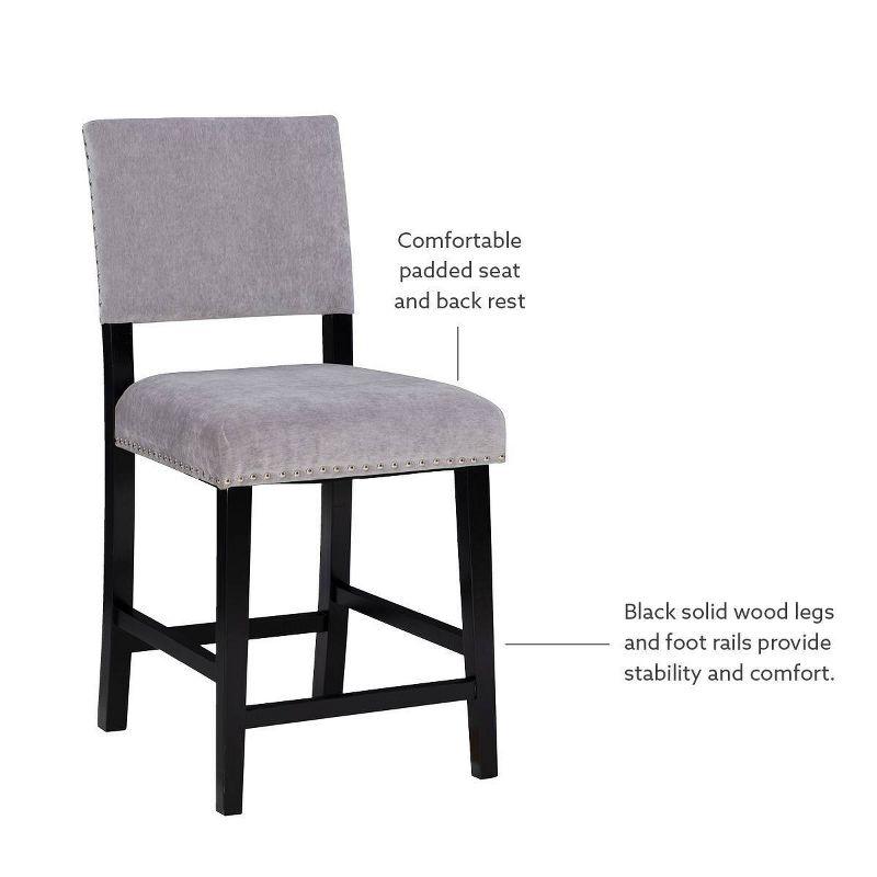 Linon Corey Dark Washed Velvet Upholstery Counter Height Barstool Gray: Stained Wood Legs, Microfiber, Footrest