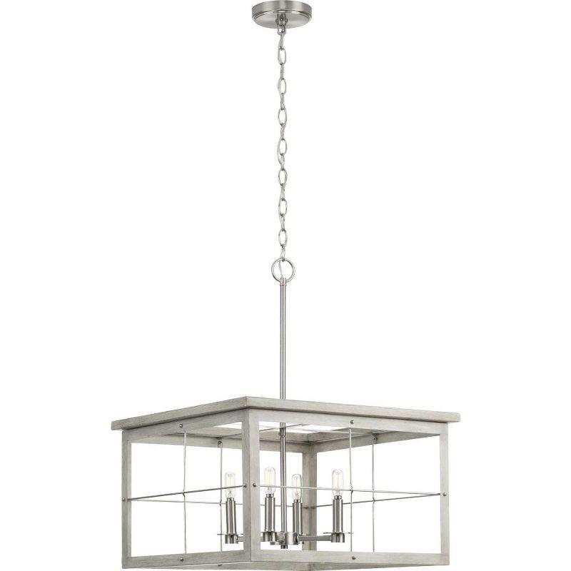 Progress Lighting, Hedgerow Collection, 4-Light Chandelier, Distressed Brass, Windowpane Design