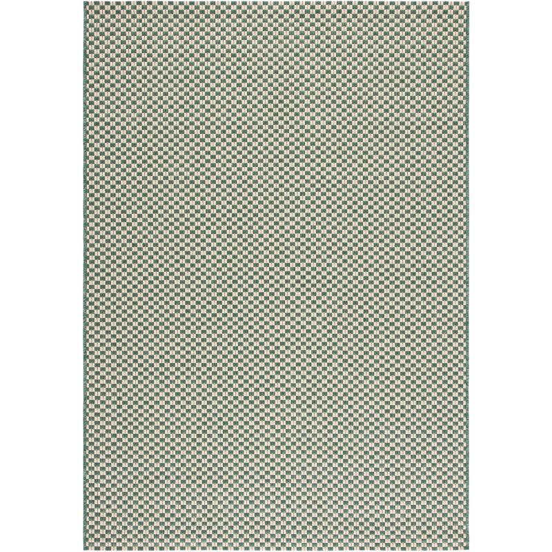 Dark Green and Beige Rectangular Stain-Resistant Synthetic Rug