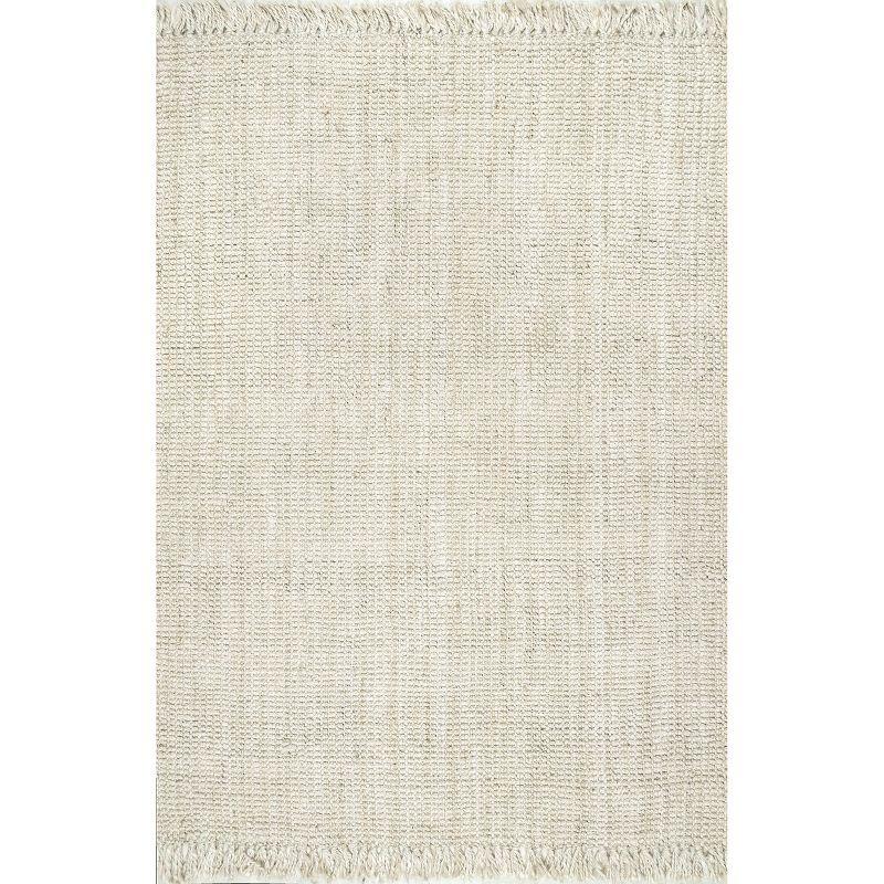 Nuloom 2x3 Daniela Jute Tassel Hand Woven Indoor Area Rug, Off White, Solid Chunky Farmhouse Design, Natural Fiber BedroomLiving Room
