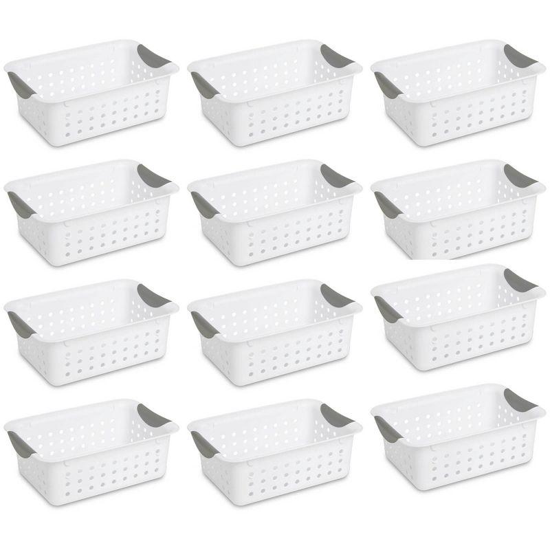 Sterilite Small Ultra Basket, Storage Bin to Organize Closets, Cabinets, Pantry, Shelving and Countertop Space, White, 12-Pack