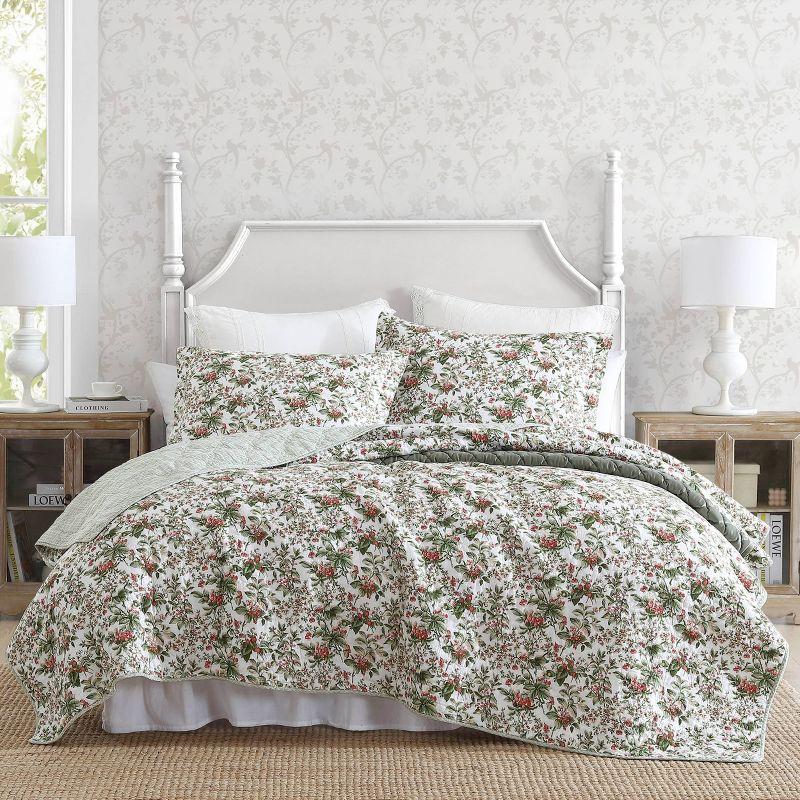 Twin Green Floral Cotton Reversible Quilt Set