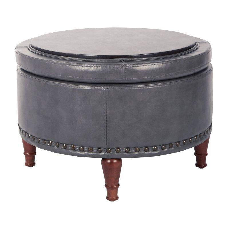 Alloway Storage Ottoman Pewter - OSP Home Furnishings: Faux Leather, Nailhead Trim, Wood Legs, Flip Tray Top