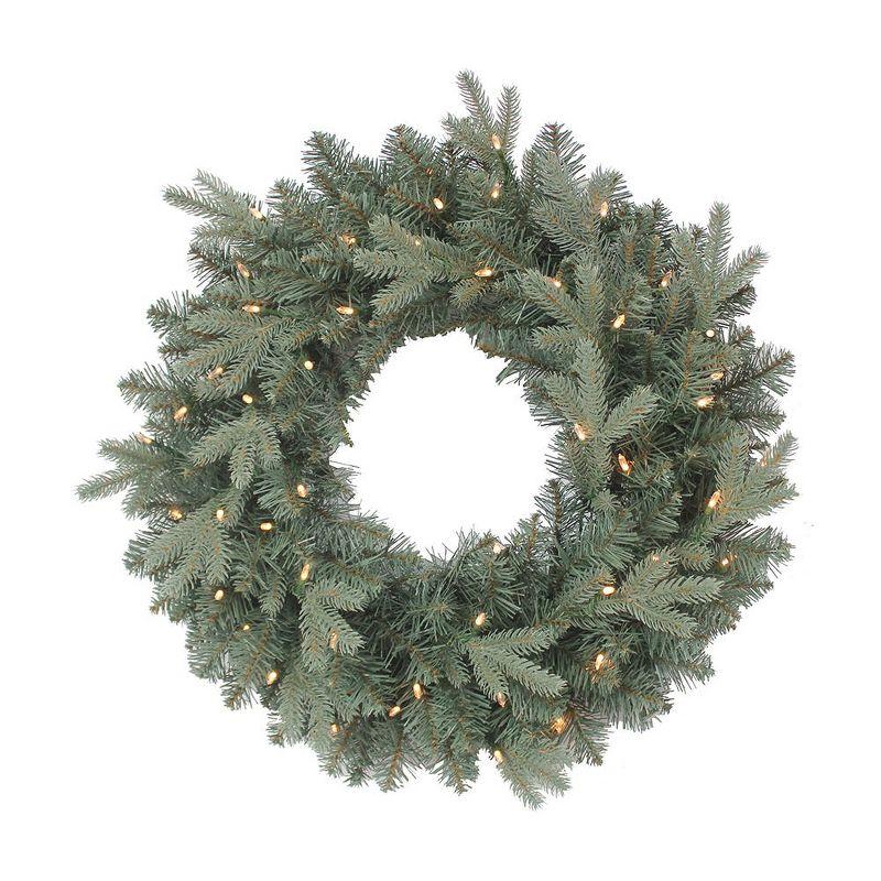 24" Warm White LED Cluster Light Blue Spruce Holiday Wreath