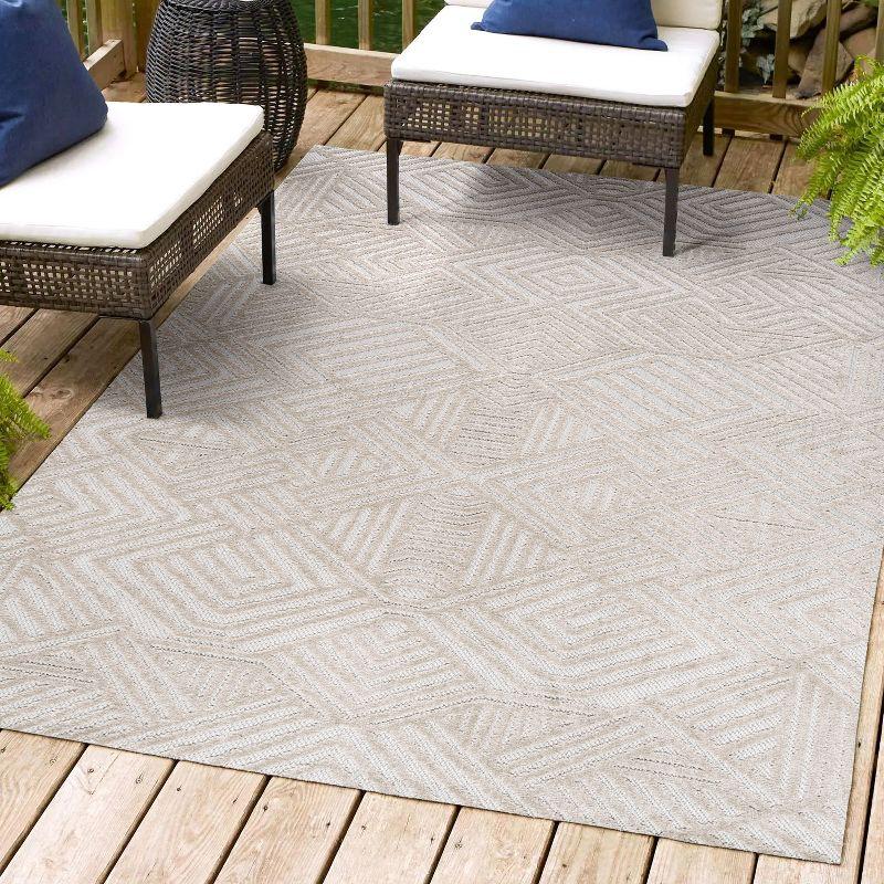 5'x8' Jordan High-Low Pile Art Deco Geometric Indoor/Outdoor Area Rug, Beige - JONATHAN Y