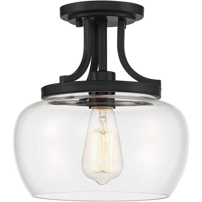 Regency Hill Rustic Farmhouse Industrial Ceiling Light Semi Flush Mount Fixture 10 1/4" Wide Black Curved Clear Glass Shade for Bedroom Kitchen House