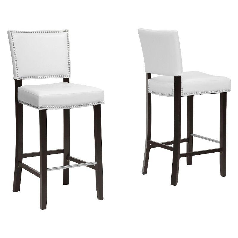 Aries Modern Barstool with Nailhead Trim White - Baxton Studio: Upholstered, Rubber Wood Frame, Stainless Steel Footrest