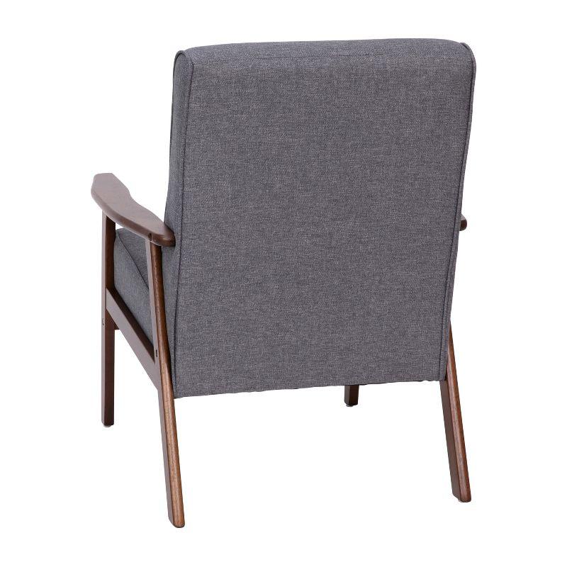 Flash Furniture Langston Commercial Grade Faux Linen Upholstered Mid Century Modern Arm Chair with Walnut Finished Wooden Frame and Arms in Gray