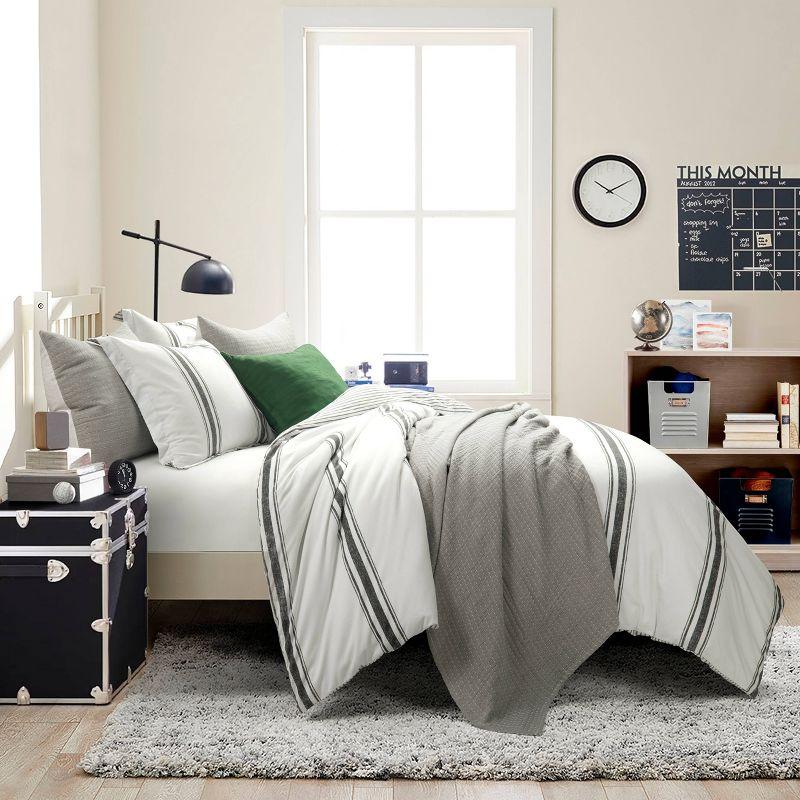 Farmhouse Stripe Reversible Cotton Full/Queen Comforter & Sham Set - Gray