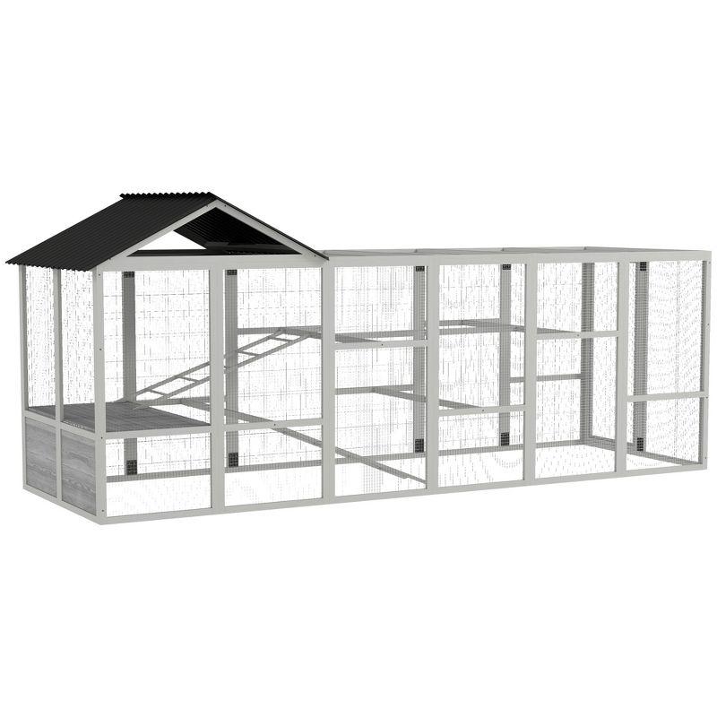 PawHut Wooden Chicken Coop Run for 6 - 10 Chickens, Hen House Add-on with Storage, Perches, 141.75" x 48" x 61"