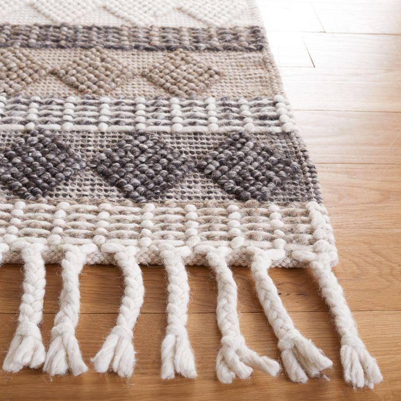 Ivory and Black Handwoven Wool Square Area Rug