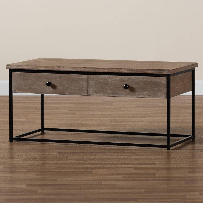 Roderick Wood & Metal Coffee Table with Storage, Industrial Design - Baxton Studio