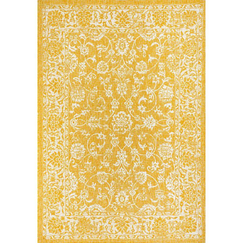 Tela Bohemian Inspired Textured Weave Floral Indoor/Outdoor Area Rug - JONATHAN Y