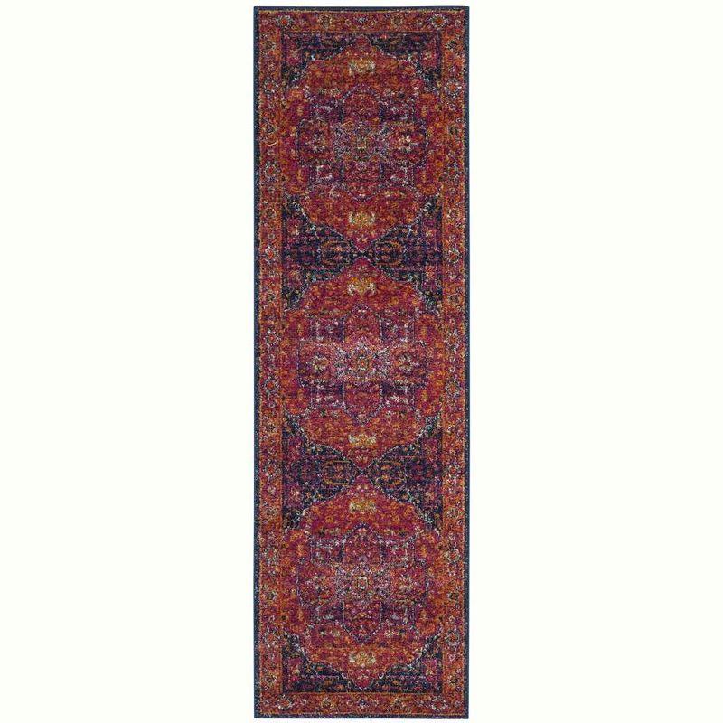 Fuchsia and Orange Synthetic High Pile Area Rug