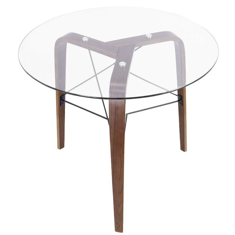 34" Trilogy Round Dining Table Walnut/Clear Glass - LumiSource: Mid-Century Modern Style, Seats 4