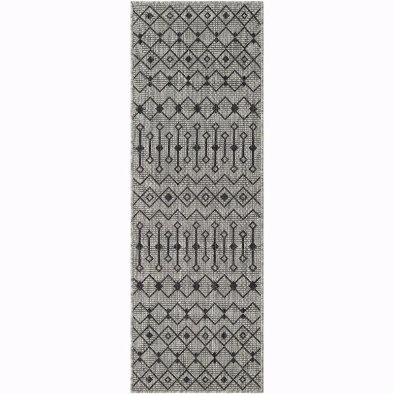 Abstract Gray Synthetic 2' x 6' Outdoor Runner Rug