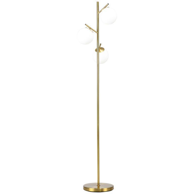 Gold 3-Light Modern Floor Lamp with White Globe Lampshades