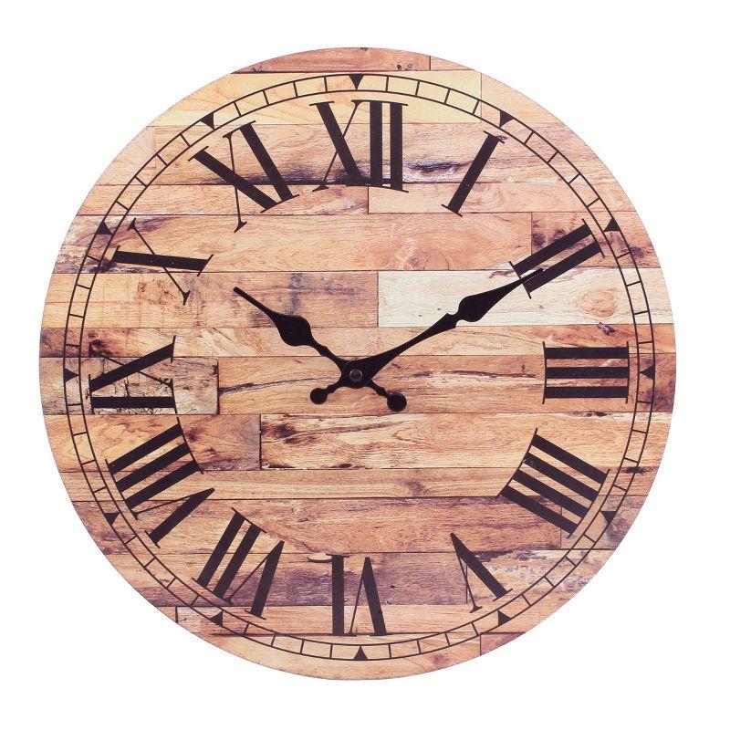 14" Wooden Roman Numeral Wall Clock Brown - Stonebriar Collection: MDF Composite, Traditional Decor, Indoor Use