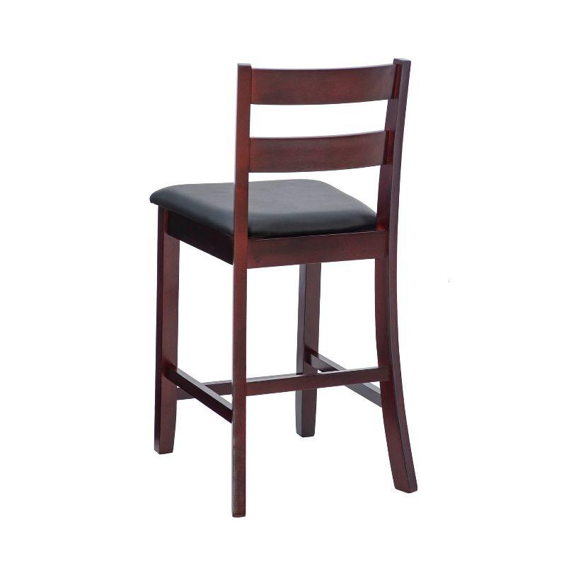 Triena Soho 24" Padded Seat Faux Leather Counter Height Barstool Hardwood/Espresso - Linon: Rubberwood Frame, Ladder-Back Design