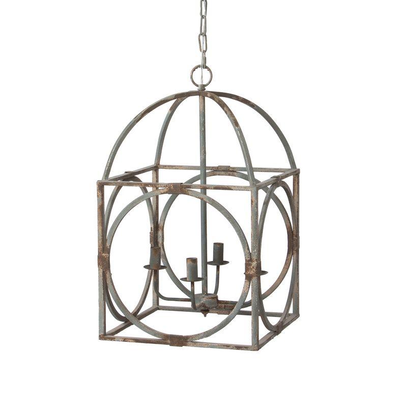 Antique White Metal Birdcage Chandelier with Rust Finish