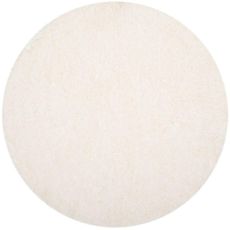 36" White Synthetic Round Shag Area Rug