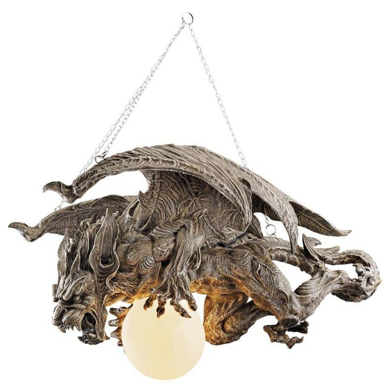 Gothic Guardian Gargoyle 27.5" Resin Chandelier with Orb Light
