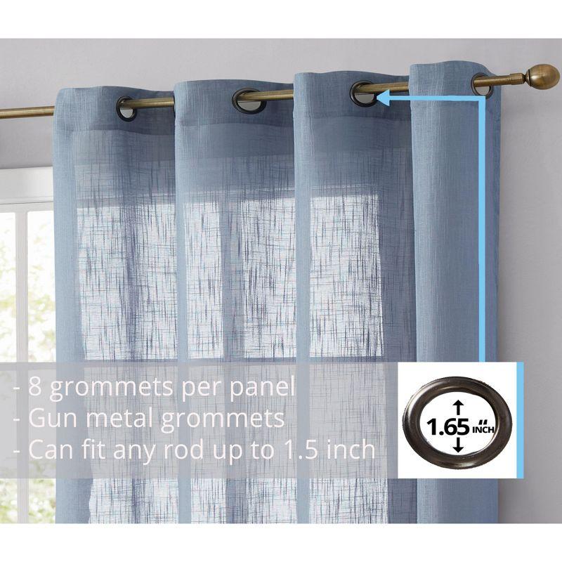 HLC.ME Abbey Faux Linen Textured Semi Sheer Privacy Light Filtering Window Grommet Thick Curtain Panels, Set of 2 - Dusty Blue, 54 W x 84 L
