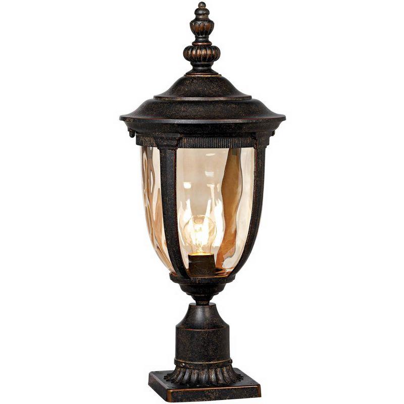 John Timberland Bellagio Vintage Outdoor Post Light Veranda Bronze with Pier Mount 25'' Champagne Hammered Glass for Exterior Barn Deck House Porch