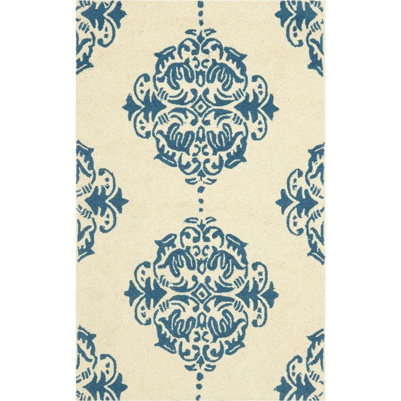 Ivory and Blue Hand-Knotted Wool Medallion Rug, 2' 6" x 4'