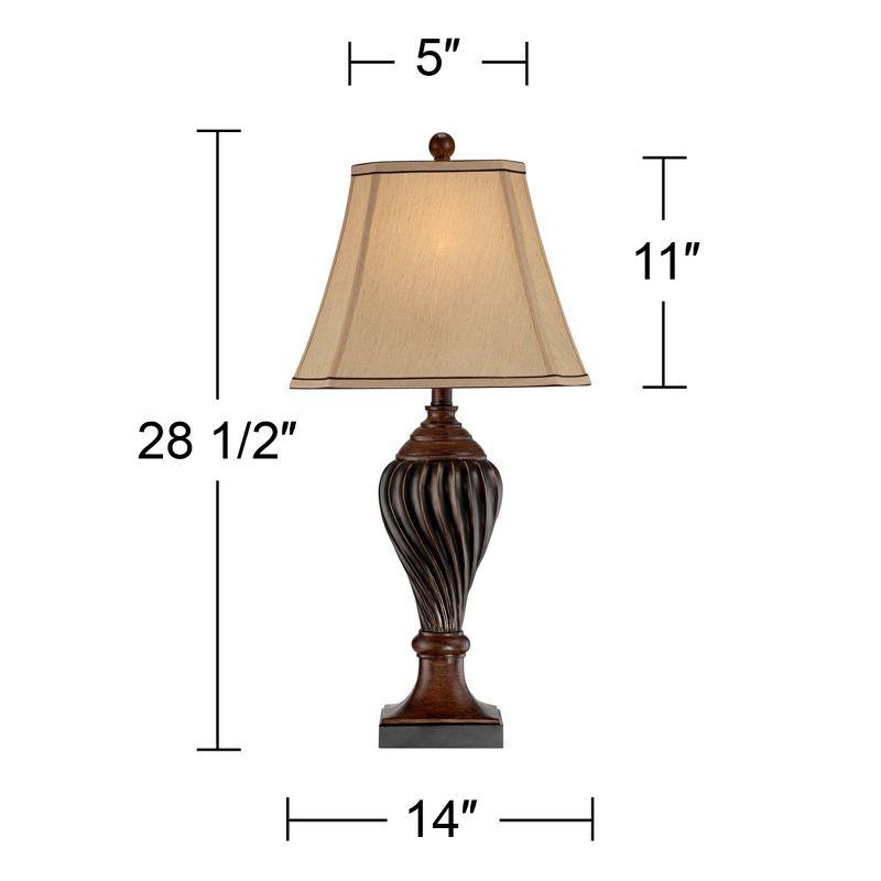 Regency Hill Traditional Table Lamp 28.5" Tall Carved Two Tone Brown Urn Shaped Beige Fabric Shade for Living Room Family Bedroom Bedside