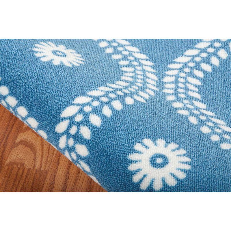 Handmade Navy Floral Tufted Rectangular Synthetic Area Rug