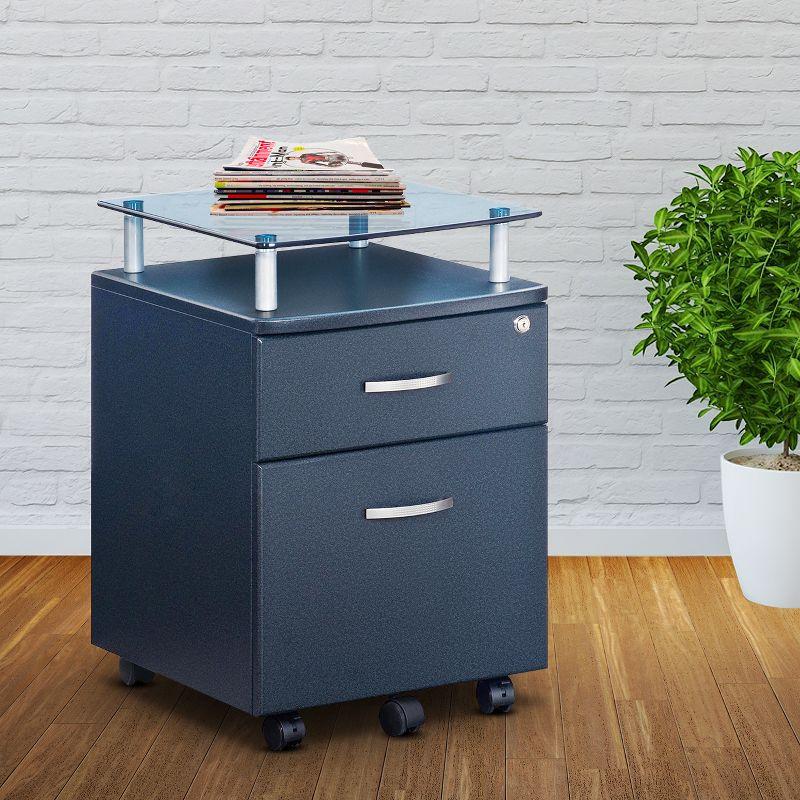 Rolling and Locking File Cabinet Gray - Techni Mobili: Secure MDF Office Storage, 5 Casters, Lockable Drawers