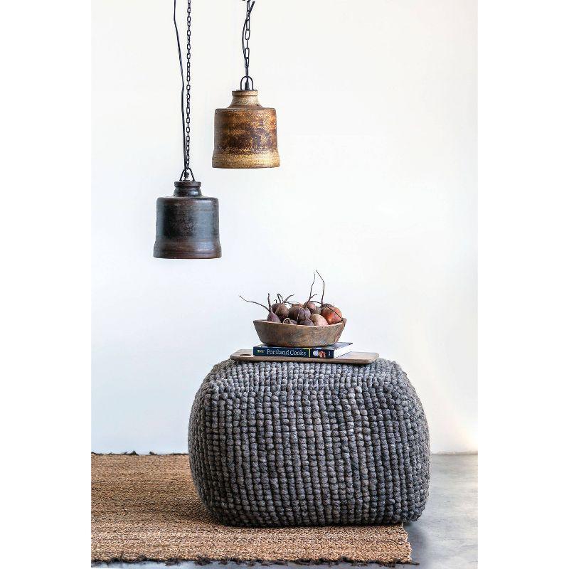 Storied Home New Zealand Square Pouf Gray: Upholstered Ottoman, Wool & Cotton Blend, No Assembly Required