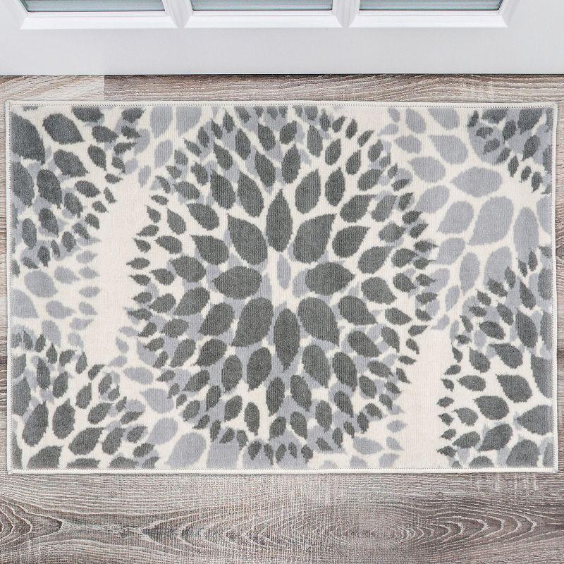 Rectangular Gray Floral Synthetic Easy Care Area Rug