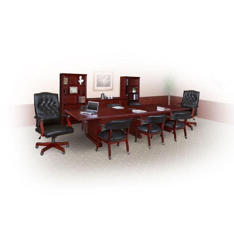 Regency Ivy League Swivel Chair Black: Mid-Century Modern Executive, Padded Leather, Ergonomic with Fixed Arms