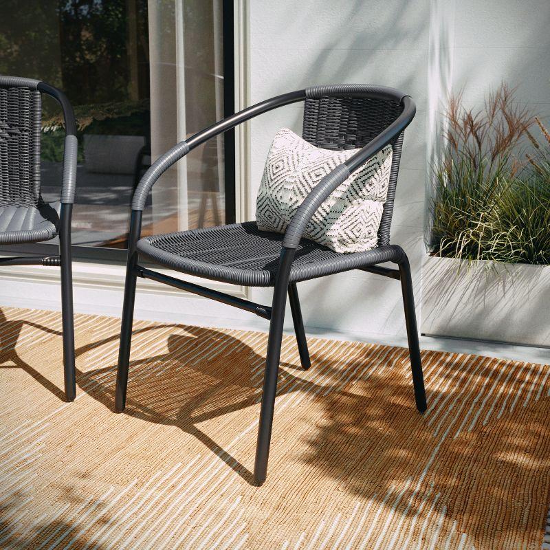 Flash Furniture Lila 2 Pack Gray Rattan Indoor-Outdoor Restaurant Stack Chair
