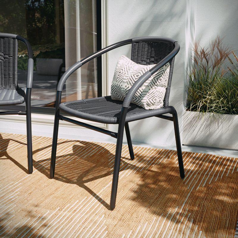 Gray Rattan Stackable Patio Dining Chairs, Set of 2