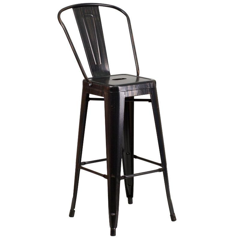 30" Black-Antique Gold Metal Indoor-Outdoor Barstool with Removable Back