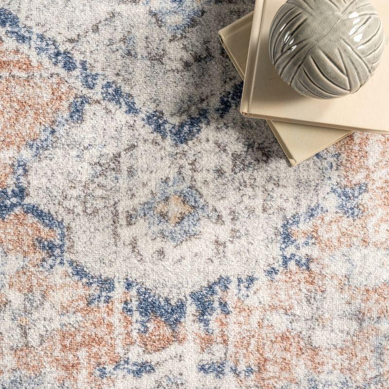 Nuloom 6 Square Machine Washable Rain Haven Vintage Medallion Indoor Area Rug, Peach Non-Slip Backing, Stain Resistant,  BedroomLiving Room, Kitchen