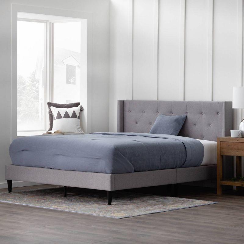 Isabella Full/Double Stone Microfiber Wingback Tufted Platform Bed