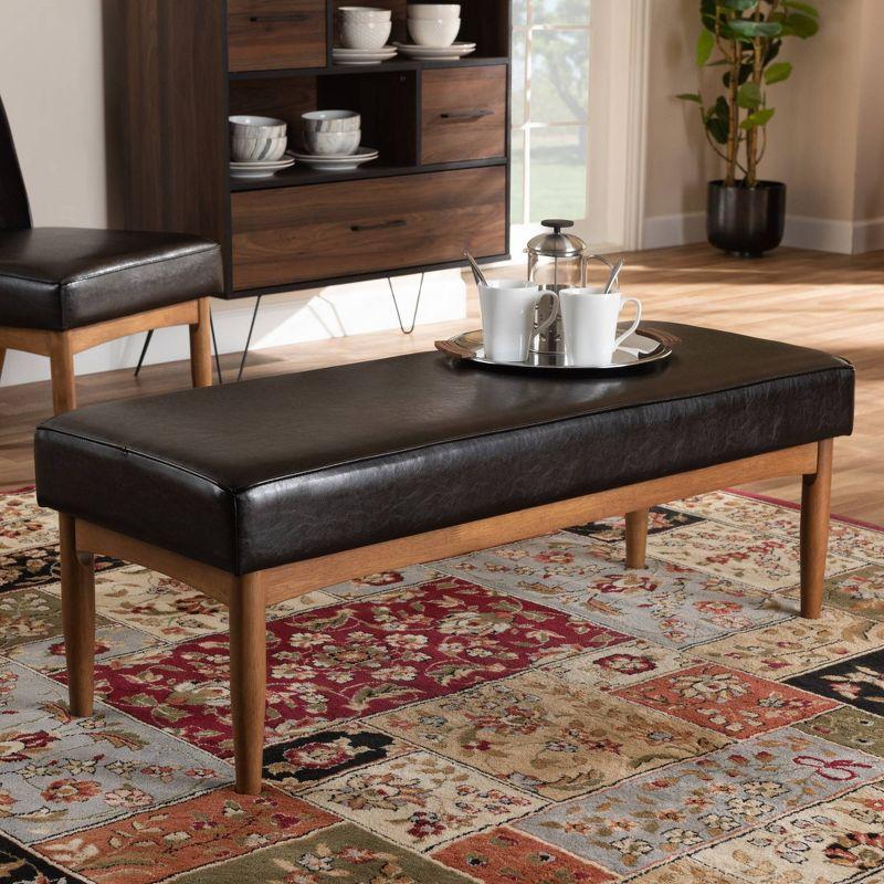 Arvid Faux Leather Upholstered Wood Dining Bench Dark Brown/Walnut - Baxton Studio