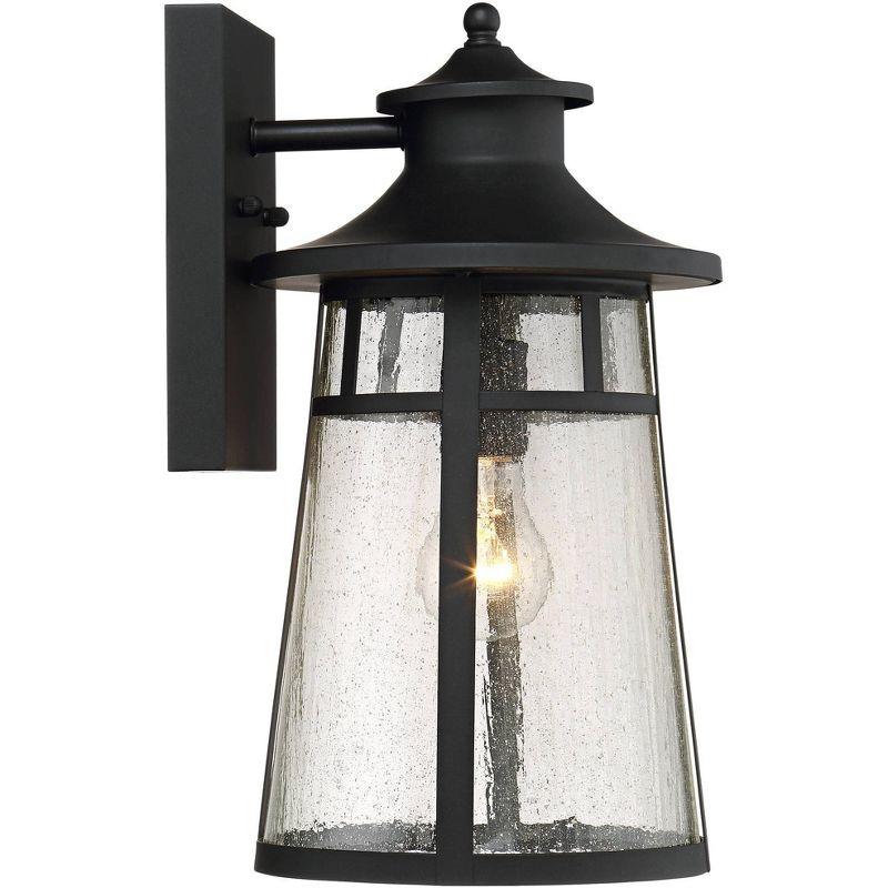 John Timberland Clement Mission Outdoor Wall Light Fixtures Set of 2 Cast Iron Black 15" Clear Seedy Glass for Post Exterior Barn Deck House Porch