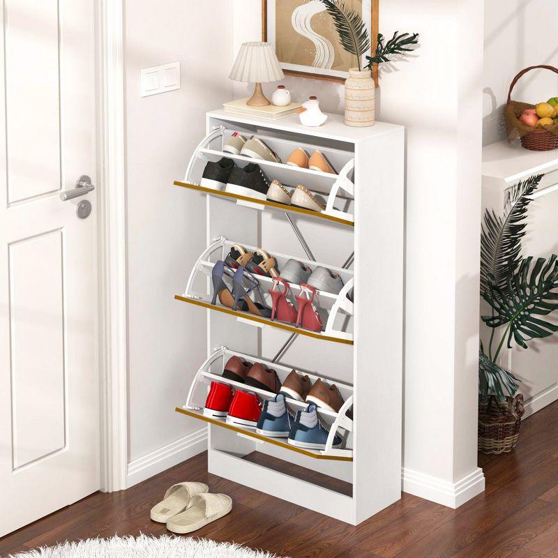 White Engineered Wood Freestanding Shoe Cabinet with 3 Flip Drawers