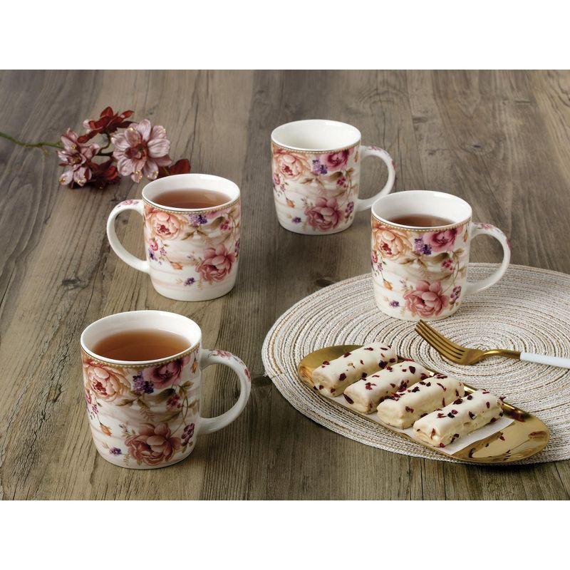 Lorren Home Trends Floral Coffee Mug (Set of 4)