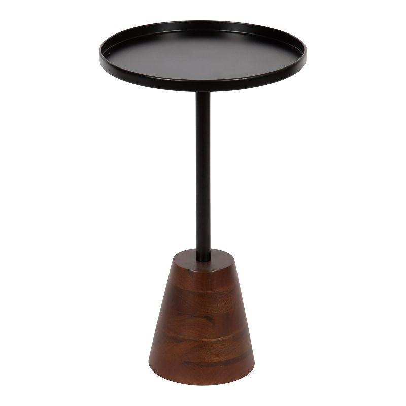 Kate and Laurel Tira Round Metal Side Table, 14x14x24, Black and Walnut Brown