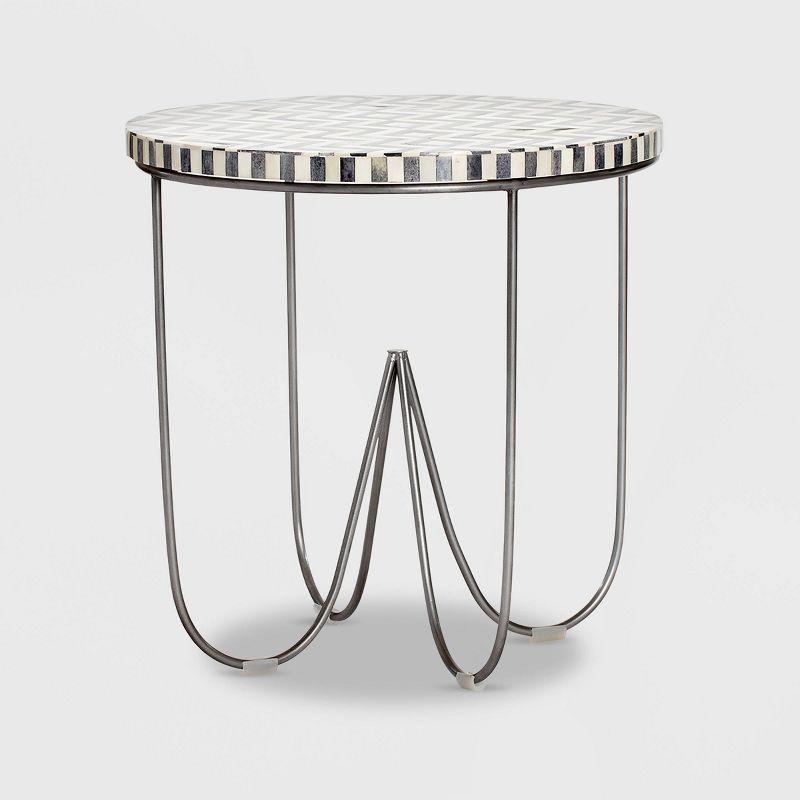 Zahra Round Black and White Bone Inlay Side Table