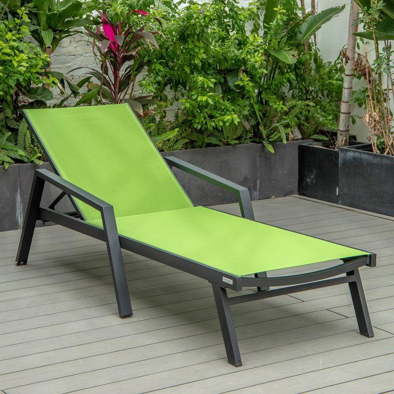 LeisureMod Marlin Patio Sling Chaise Lounge Chair With Arms in Black Aluminum